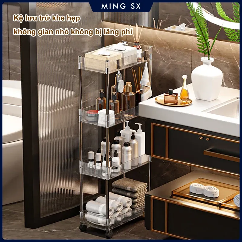 Support de rangement mobile, organisateur de chariot à roulettes, armoire de rangement en acrylique à fente étroite pour salle de bain, organisateur multicouche pour la maison 1