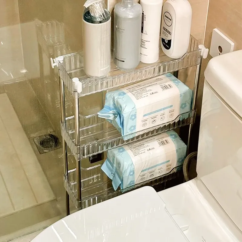 Support de rangement mobile, organisateur de chariot à roulettes, armoire de rangement en acrylique à fente étroite pour salle de bain, organisateur multicouche pour la maison 4