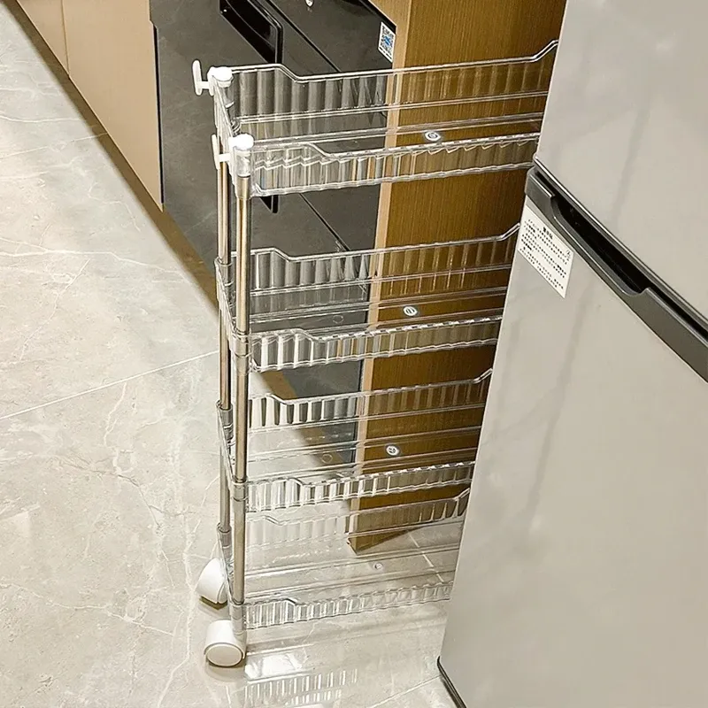 Support de rangement mobile, organisateur de chariot à roulettes, armoire de rangement en acrylique à fente étroite pour salle de bain, organisateur multicouche pour la maison 5