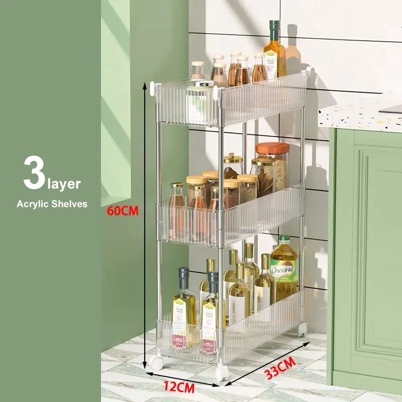 Support de rangement mobile, organisateur de chariot à roulettes, armoire de rangement en acrylique à fente étroite pour salle de bain, organisateur multicouche pour la maison 8