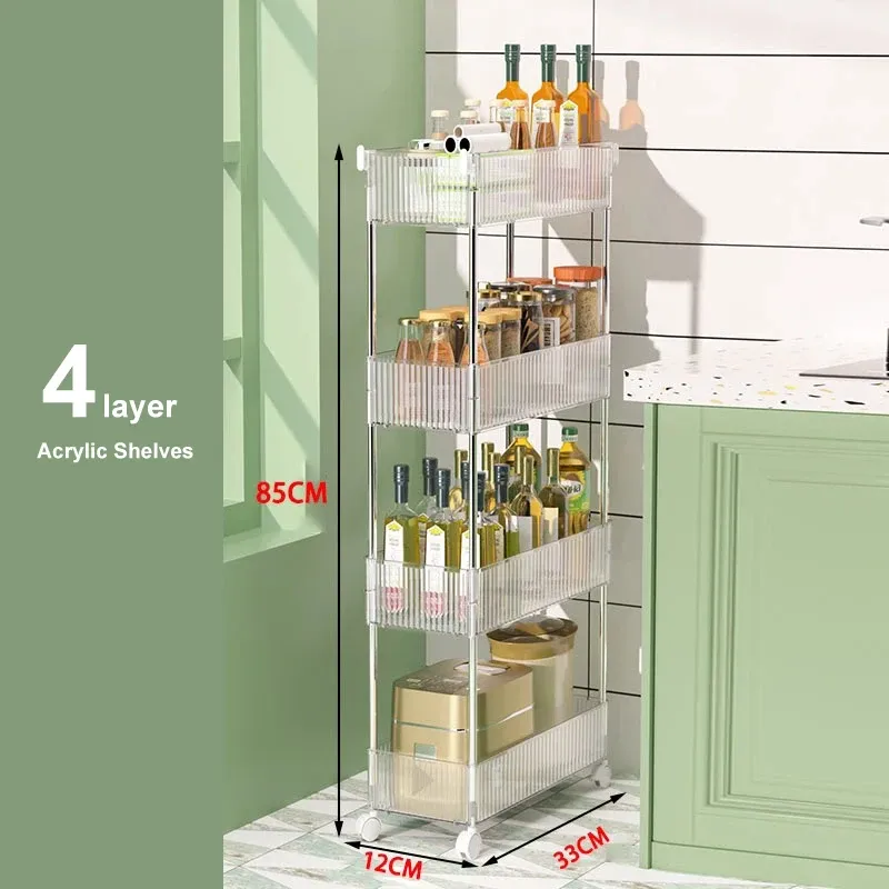 Support de rangement mobile, organisateur de chariot à roulettes, armoire de rangement en acrylique à fente étroite pour salle de bain, organisateur multicouche pour la maison 9