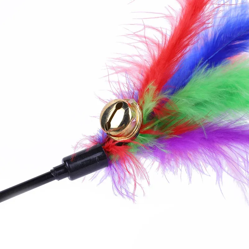Jouet interactif pour chat avec tige teaser, clochette et plume (lot de 5, couleurs assorties) 2