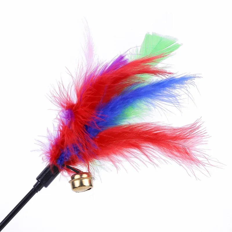 Jouet interactif pour chat avec tige teaser, clochette et plume (lot de 5, couleurs assorties) 3
