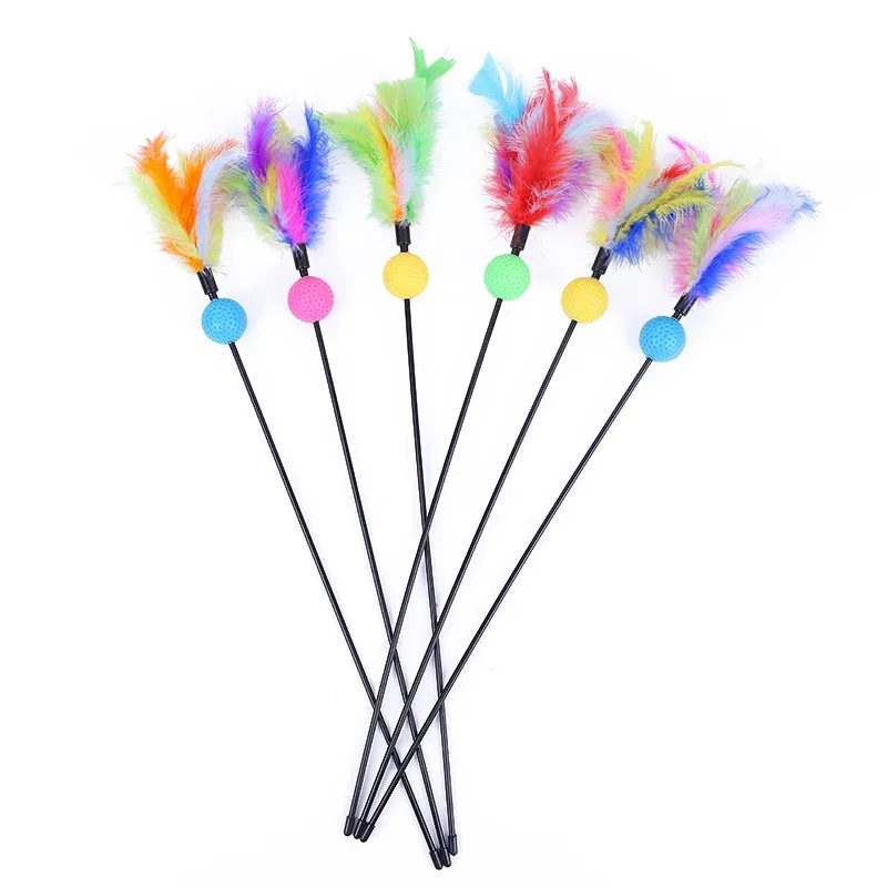 Jouet interactif pour chat avec tige teaser, clochette et plume (lot de 5, couleurs assorties) 13