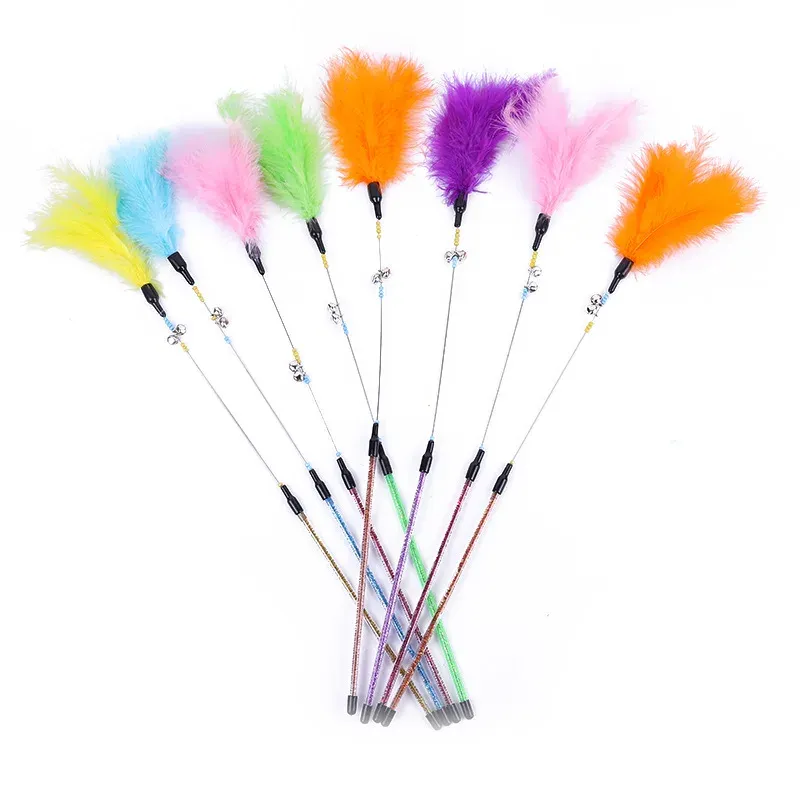 Jouet interactif pour chat avec tige teaser, clochette et plume (lot de 5, couleurs assorties) 14