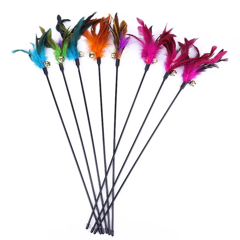 Jouet interactif pour chat avec tige teaser, clochette et plume (lot de 5, couleurs assorties) 15