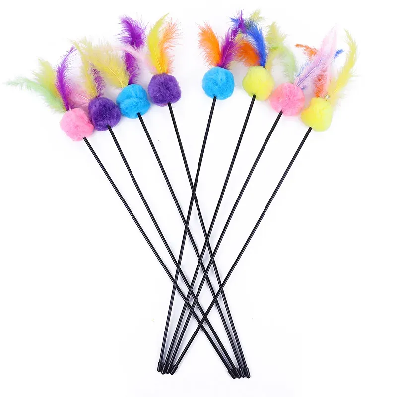 Jouet interactif pour chat avec tige teaser, clochette et plume (lot de 5, couleurs assorties) 7
