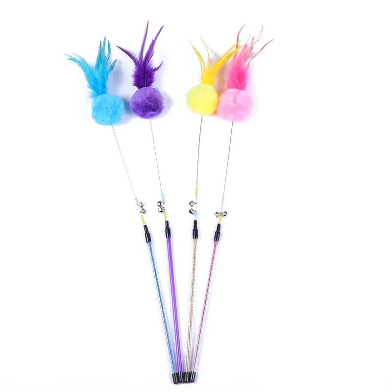 Jouet interactif pour chat avec tige teaser, clochette et plume (lot de 5, couleurs assorties) 9