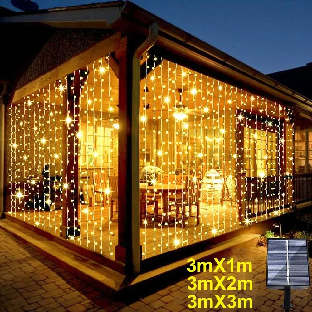 Rideau lumineux LED solaire pour extérieur, guirlande féerique en fil de cuivre pour jardin et fêtes 2