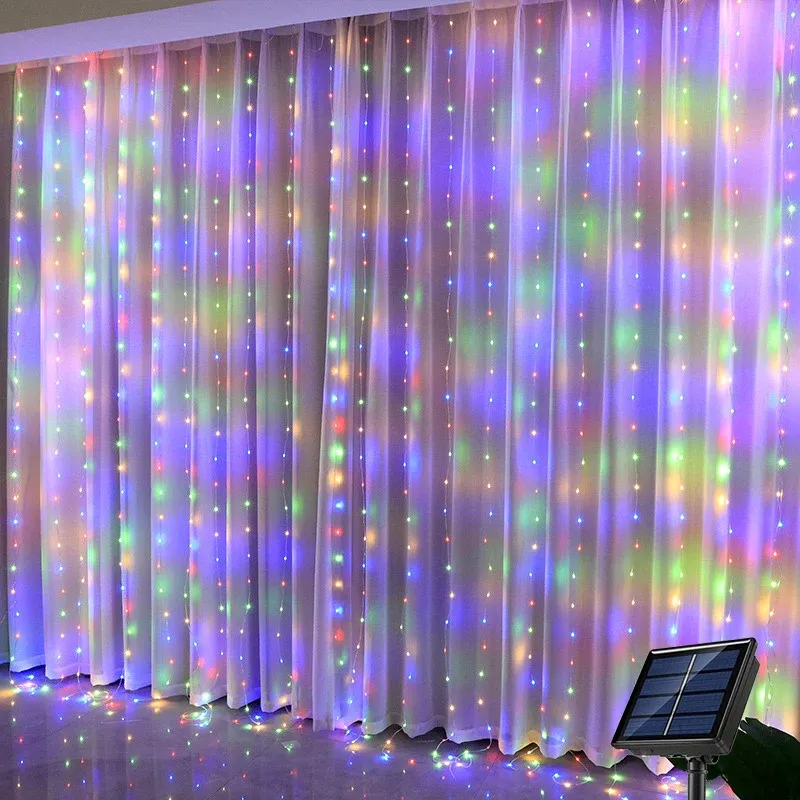 Rideau lumineux LED solaire pour extérieur, guirlande féerique en fil de cuivre pour jardin et fêtes 9