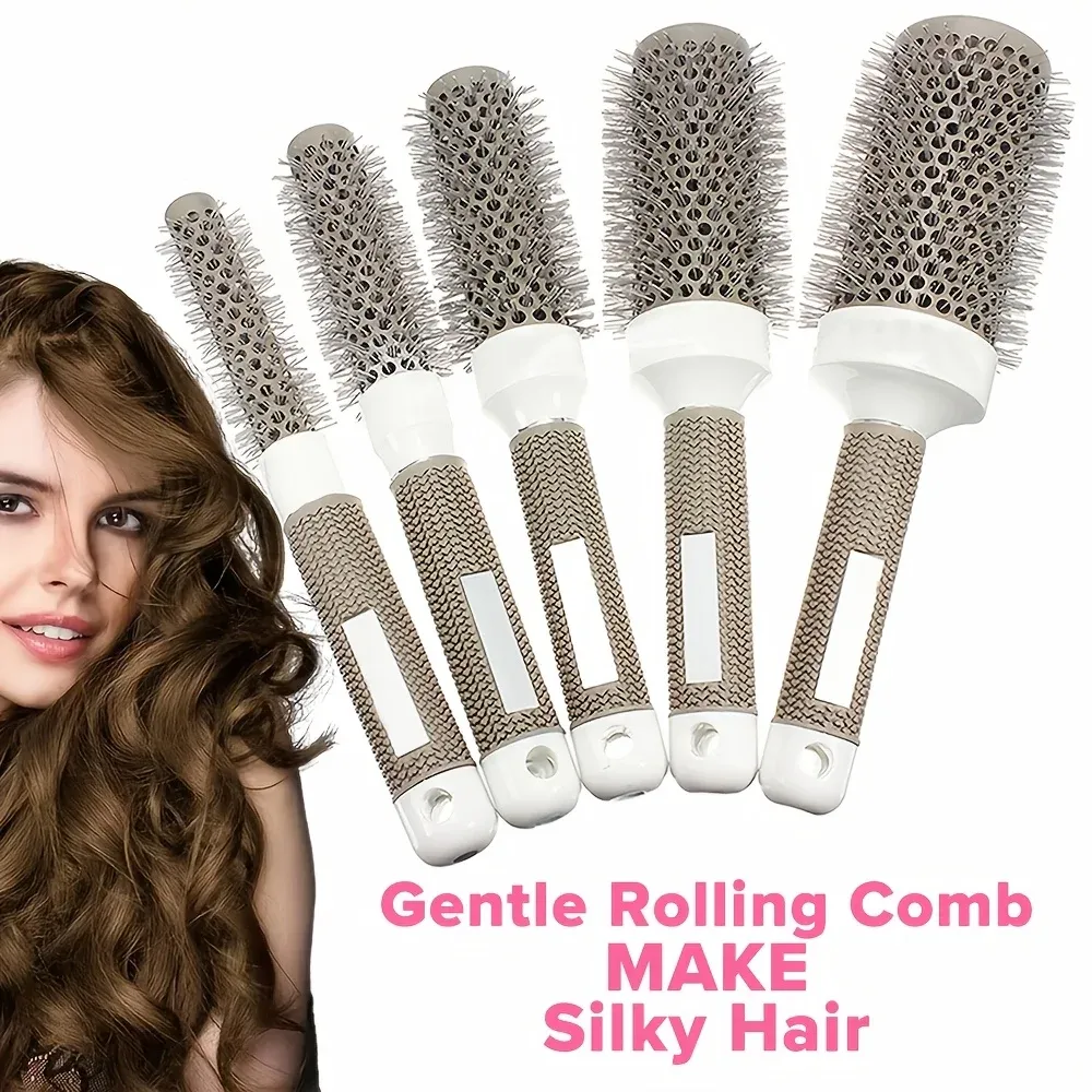 Ensemble de brosses rondes à cheveux, 5 tailles, brosse soufflante pour boucles, peigne volumateur pour cheveux longs, courts, épais ou fins, usage domestique et professionnel - Image 1