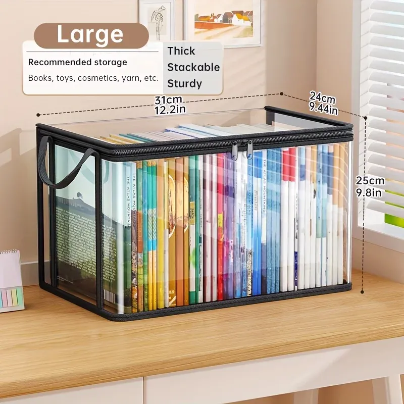 Sac de rangement en PVC avec couvercle rabattable et fenêtre de visualisation – Organisateur rectangulaire durable pour jouets, loisirs créatifs, livres et fournitures scolaires 3