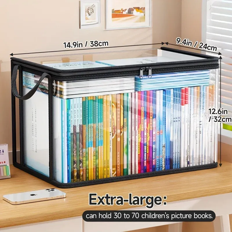 Sac de rangement en PVC avec couvercle rabattable et fenêtre de visualisation – Organisateur rectangulaire durable pour jouets, loisirs créatifs, livres et fournitures scolaires 2