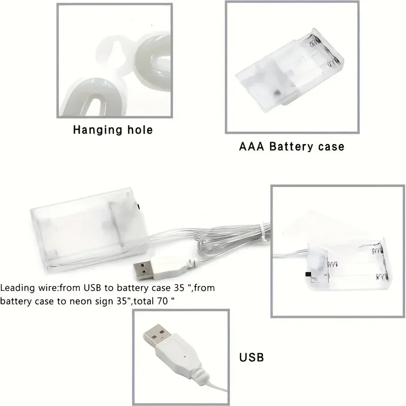 Enseigne néon LED avec alimentation USB/batterie, décoration murale pour bar, chambre, salle de jeux et mariage, idéale comme cadeau de Noël, éclairage personnalisable 4