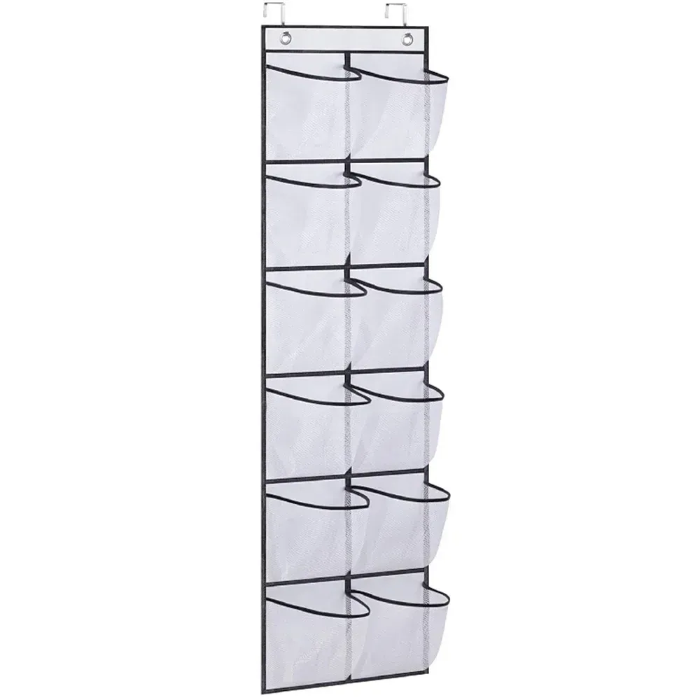 Organisateur de chaussures à suspendre à la porte, 12 poches, grandes poches en maille avec 2 crochets, rangement pour chaussures en tissu transparent pour chambre 8