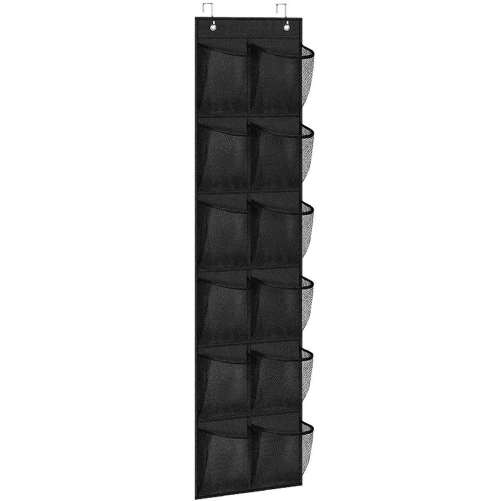 Organisateur de chaussures à suspendre à la porte, 12 poches, grandes poches en maille avec 2 crochets, rangement pour chaussures en tissu transparent pour chambre 9