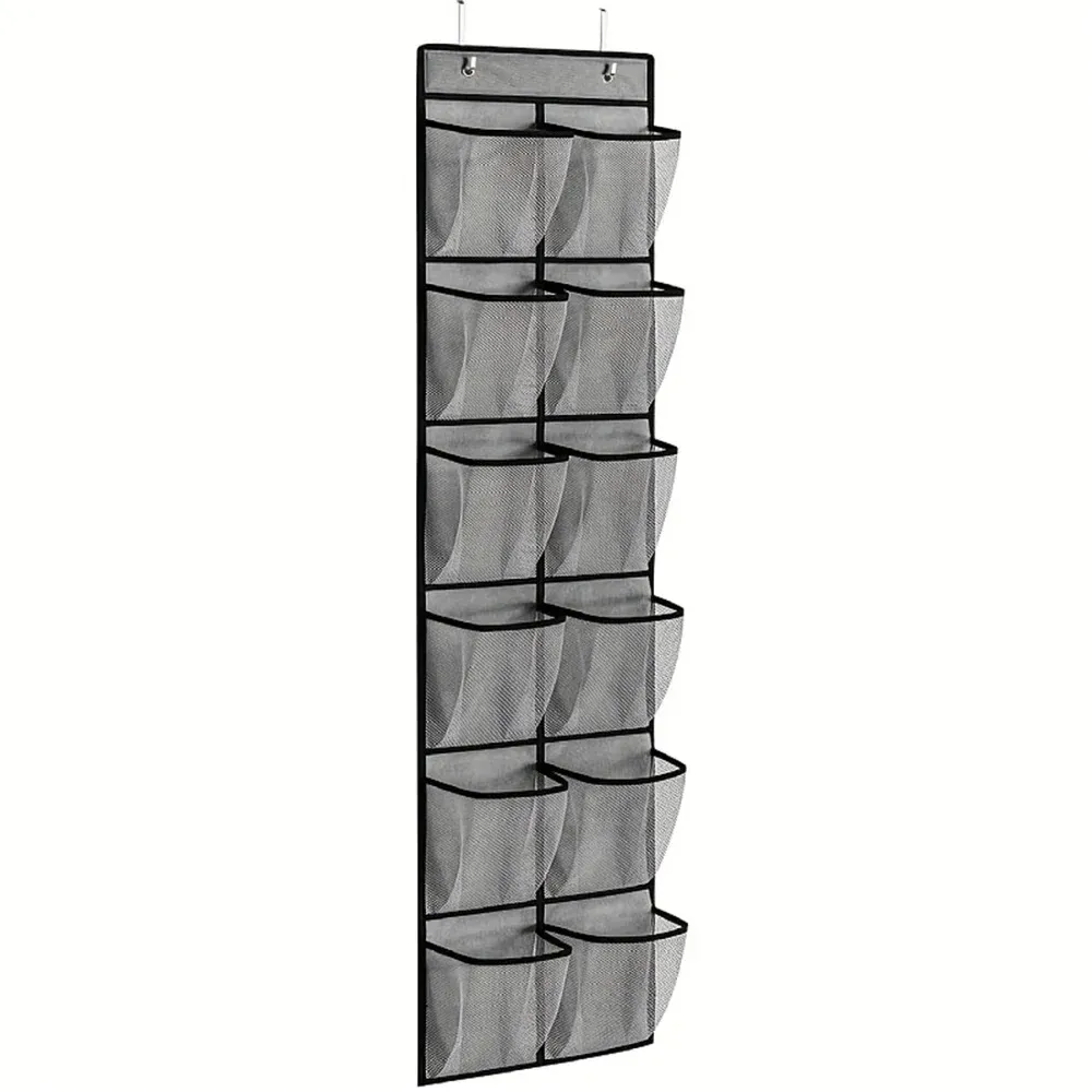 Organisateur de chaussures à suspendre à la porte, 12 poches, grandes poches en maille avec 2 crochets, rangement pour chaussures en tissu transparent pour chambre 7