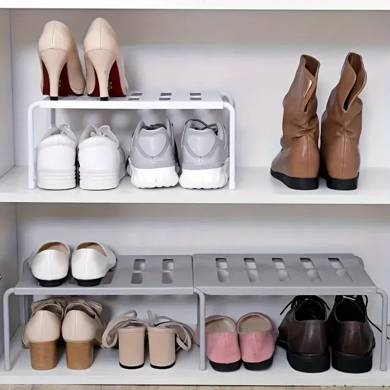 Étagère à chaussures réglable en plastique à plusieurs niveaux, gain de place pour baskets et pantoufles, idéale pour placard ou dortoir, coloris blanc ou gris, design moderne 1