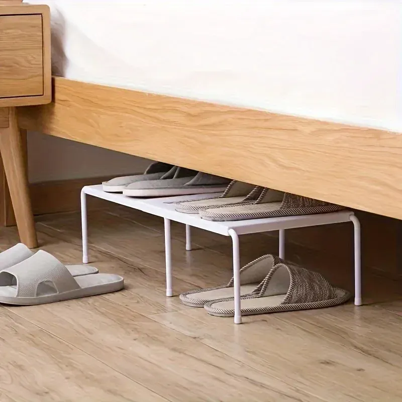 Étagère à chaussures réglable en plastique à plusieurs niveaux, gain de place pour baskets et pantoufles, idéale pour placard ou dortoir, coloris blanc ou gris, design moderne 3