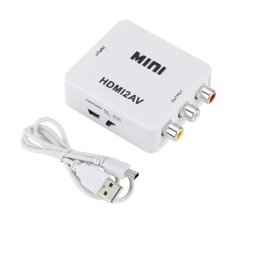 Grwibeou – Convertisseur HDMI vers RCA 1080P, boîtier vidéo AV/CVSB L/R HD 1920x1080, HDMI2AV, prise en charge de la sortie NTSC/PAL 8