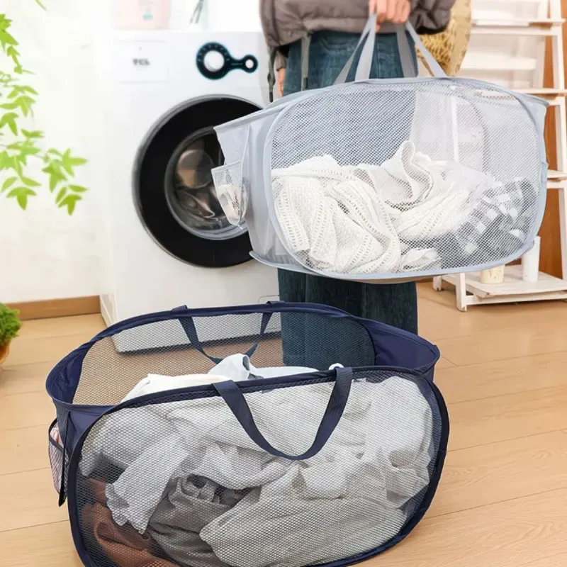 Sac à linge pliable en maille extra large avec poignées, panier à linge sale pour chambre et salle de bain, organisateur de rangement 1