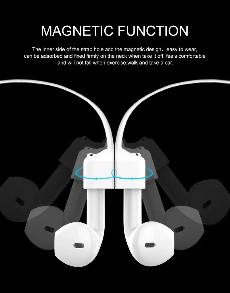 Cordon magnétique antiperte en silicone souple pour AirPods 1, 2, 3 et AirPods Pro 4