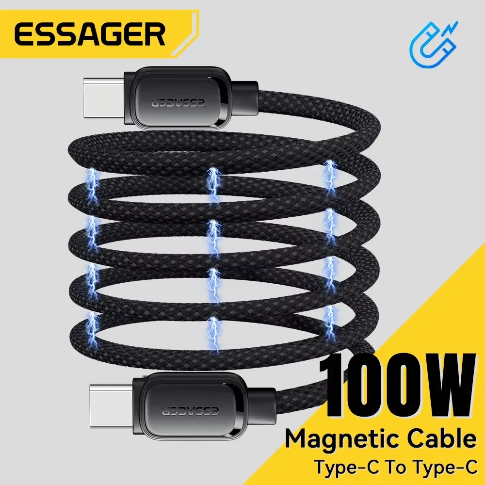 Câble USB-C vers USB-C rétractable et magnétique 100 W Essager, compatible iPhone 15, iPhone 14, MacBook et Samsung