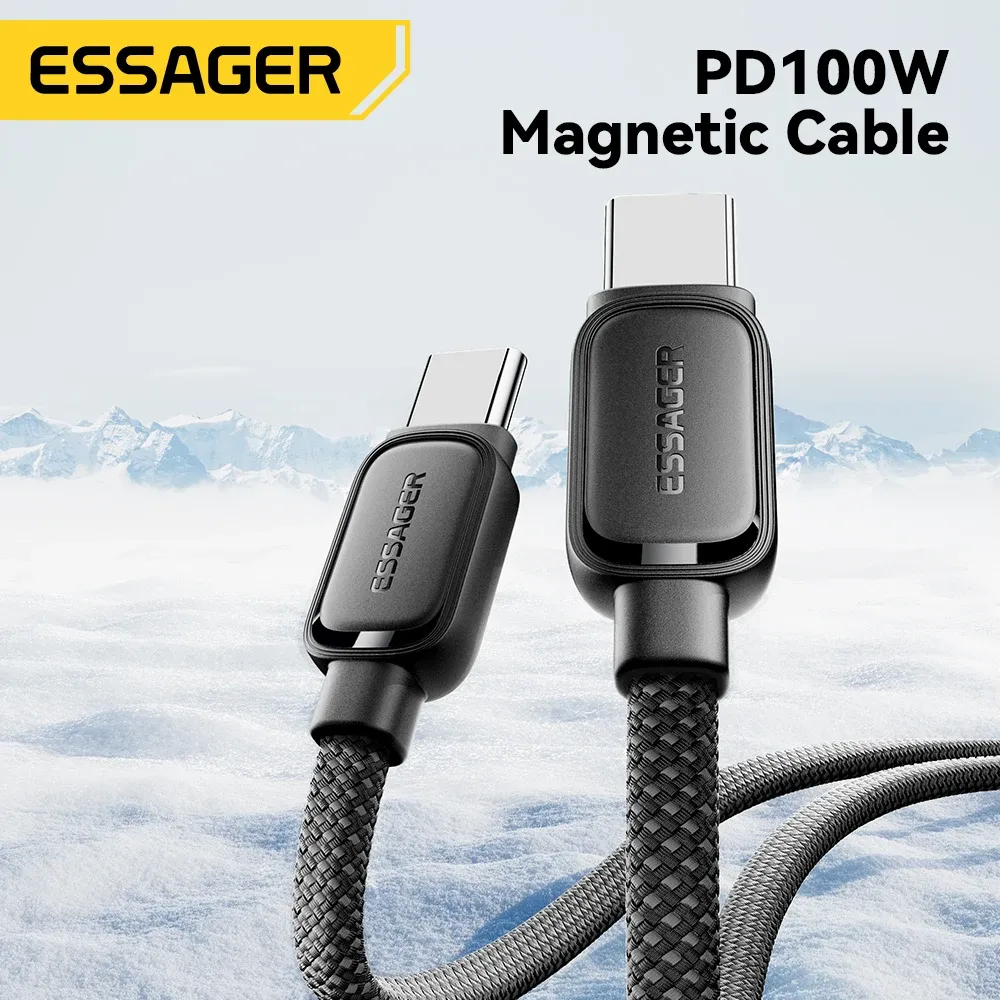 Câble USB-C vers USB-C rétractable et magnétique 100 W Essager, compatible iPhone 15, iPhone 14, MacBook et Samsung 2
