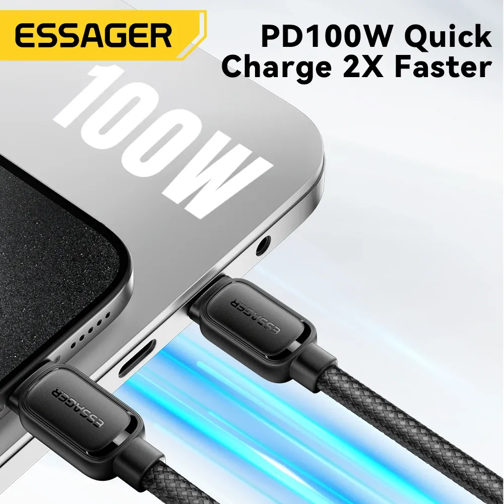 Câble USB-C vers USB-C rétractable et magnétique 100 W Essager, compatible iPhone 15, iPhone 14, MacBook et Samsung 4