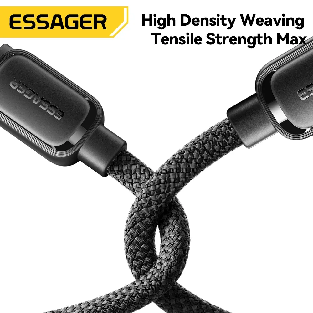 Câble USB-C vers USB-C rétractable et magnétique 100 W Essager, compatible iPhone 15, iPhone 14, MacBook et Samsung 5