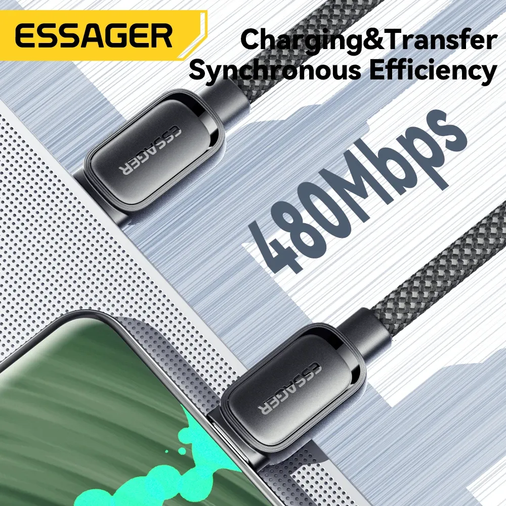 Câble USB-C vers USB-C rétractable et magnétique 100 W Essager, compatible iPhone 15, iPhone 14, MacBook et Samsung 6