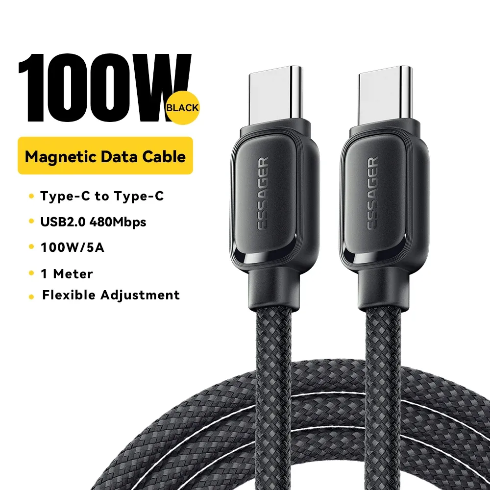 Câble USB-C vers USB-C rétractable et magnétique 100 W Essager, compatible iPhone 15, iPhone 14, MacBook et Samsung 8