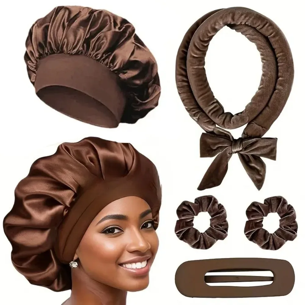Ensemble de bigoudis sans chaleur avec bonnet en satin, bigoudis en satin et bandeau doux, outils de coiffure