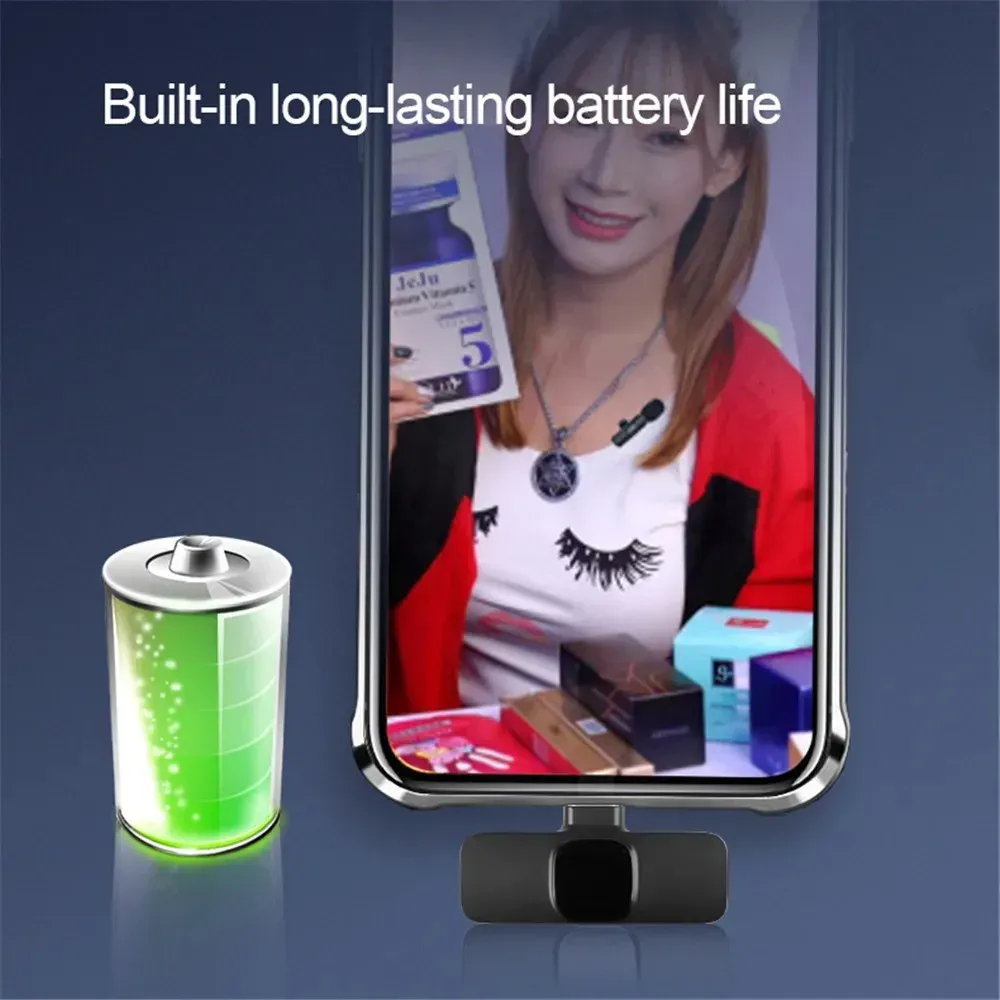 Microphone cravate sans fil 2,4 GHz avec réduction du bruit pour enregistrement audio-vidéo, compatible iPhone, iPad, Android, Xiaomi et Samsung, idéal pour le streaming et les jeux 4