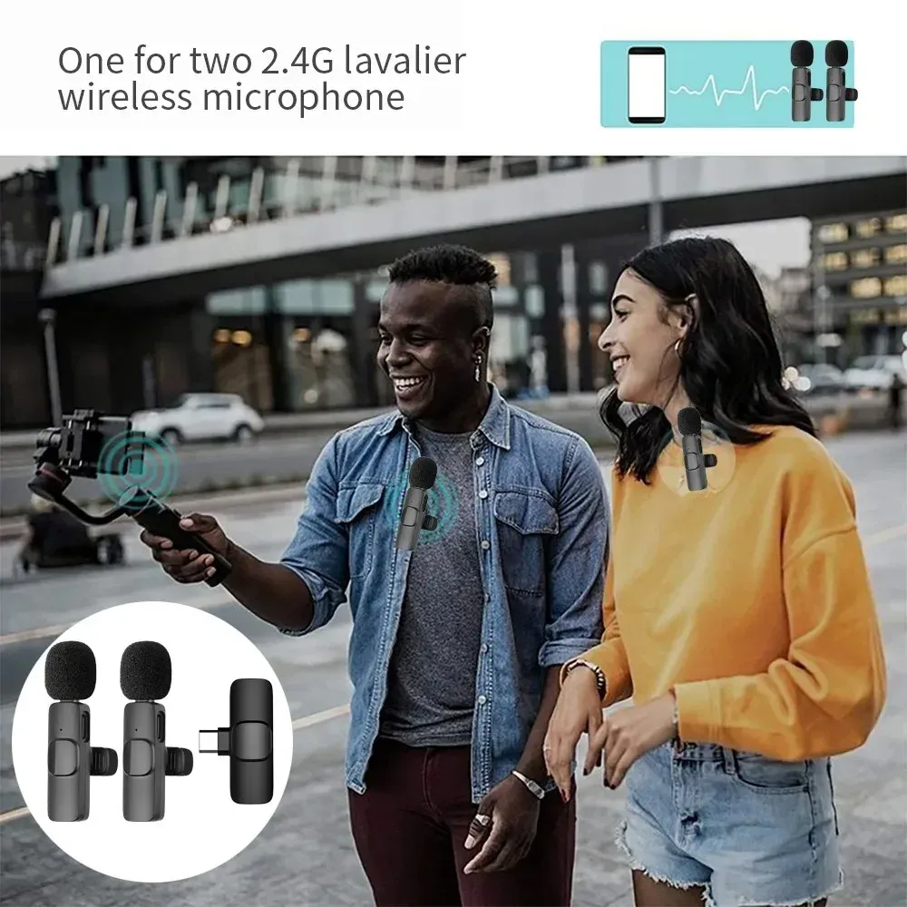 Microphone cravate sans fil 2,4 GHz avec réduction du bruit pour enregistrement audio-vidéo, compatible iPhone, iPad, Android, Xiaomi et Samsung, idéal pour le streaming et les jeux 5
