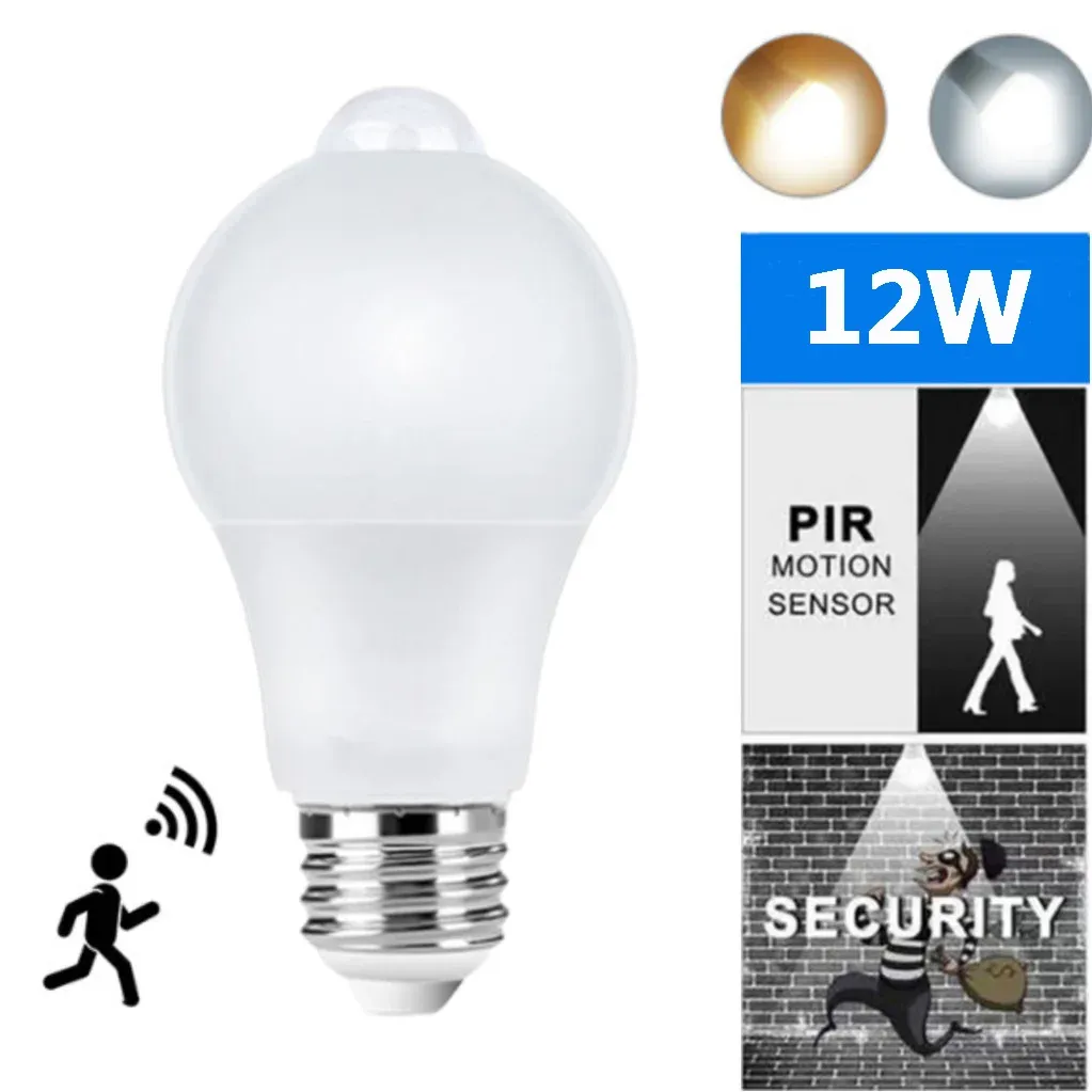 Ampoule LED 12W E27 avec détecteur de mouvement PIR, éclairage intelligent pour escalier