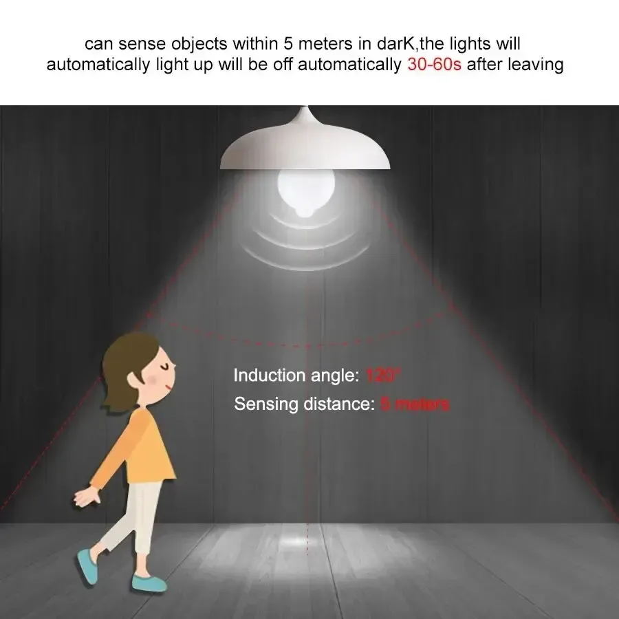 Ampoule LED 12W E27 avec détecteur de mouvement PIR, éclairage intelligent pour escalier 2