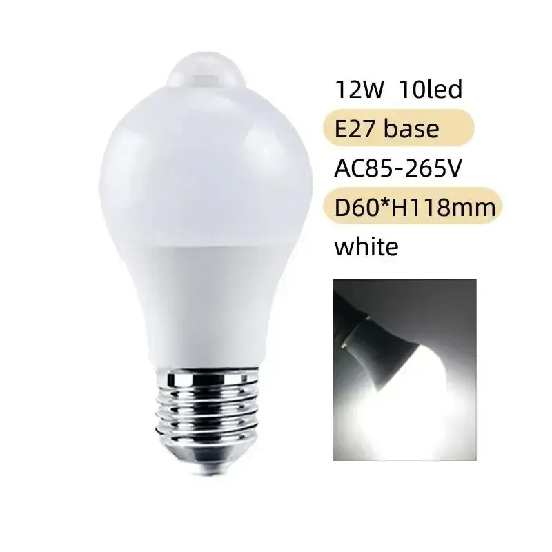 Ampoule LED 12W E27 avec détecteur de mouvement PIR, éclairage intelligent pour escalier 7