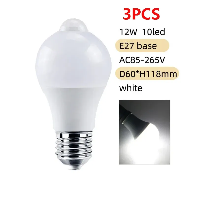 Ampoule LED 12W E27 avec détecteur de mouvement PIR, éclairage intelligent pour escalier 10