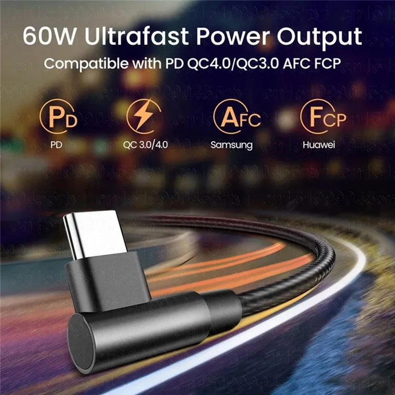 Câble USB-C vers USB-C 100 W, PD 4.0 / 3.0, charge rapide, coudé à 90 degrés, compatible iPhone 15 Pro Max, Xiaomi 14, 13, 12 Pro, Redmi K60, K40, K50, K30, Huawei P60, P40, P30, Mate 40, Mate 30 Pro, MacBook, iPad 2
