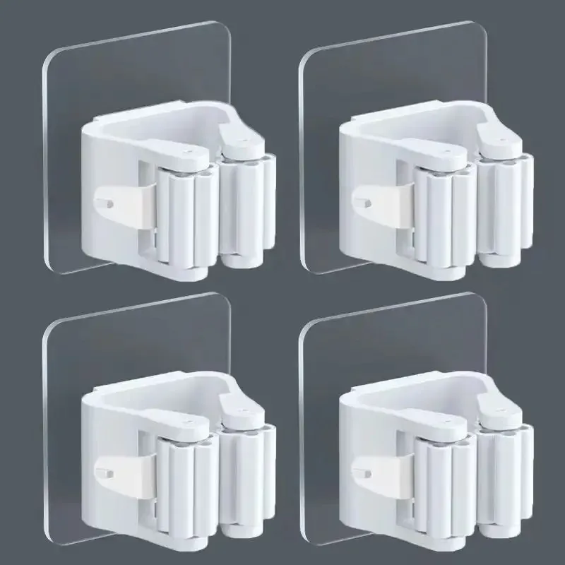 Lot de 4 supports de rangement pour balais et serpillères à fixation murale par ventouse sans trace, étanche, pour salle de bain, blanc