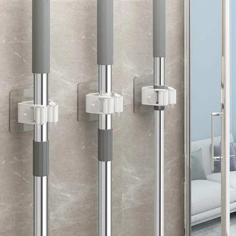 Lot de 4 supports de rangement pour balais et serpillères à fixation murale par ventouse sans trace, étanche, pour salle de bain, blanc 3