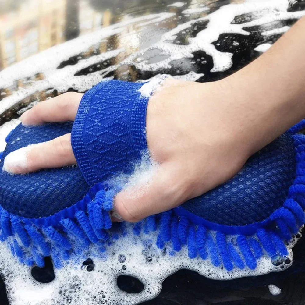 Éponge de lavage automobile en microfibre chenille bleue 3
