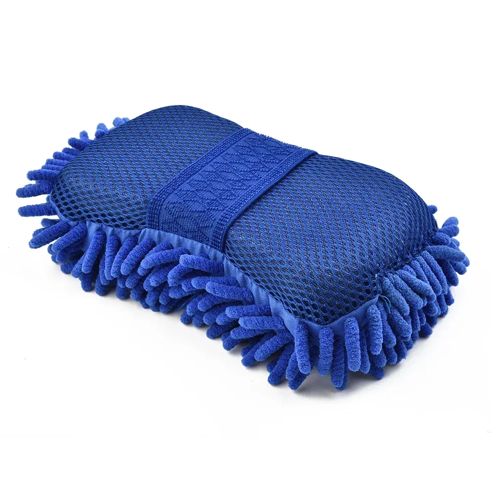 Éponge microfibre chenille bleue, vue d'ensemble