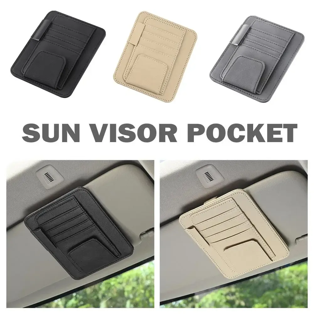 Pare-soleil de voiture multi-poches avec porte-lunettes et range-cartes de visite 2