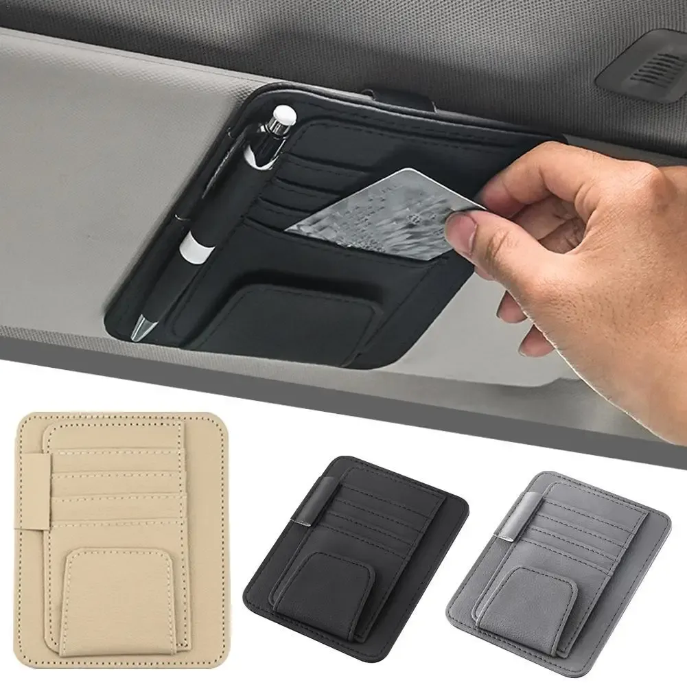 Pare-soleil de voiture multi-poches avec porte-lunettes et range-cartes de visite - Image 1