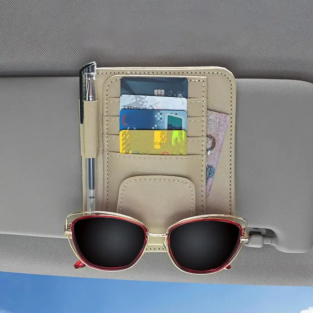 Pare-soleil de voiture multi-poches avec porte-lunettes et range-cartes de visite 5