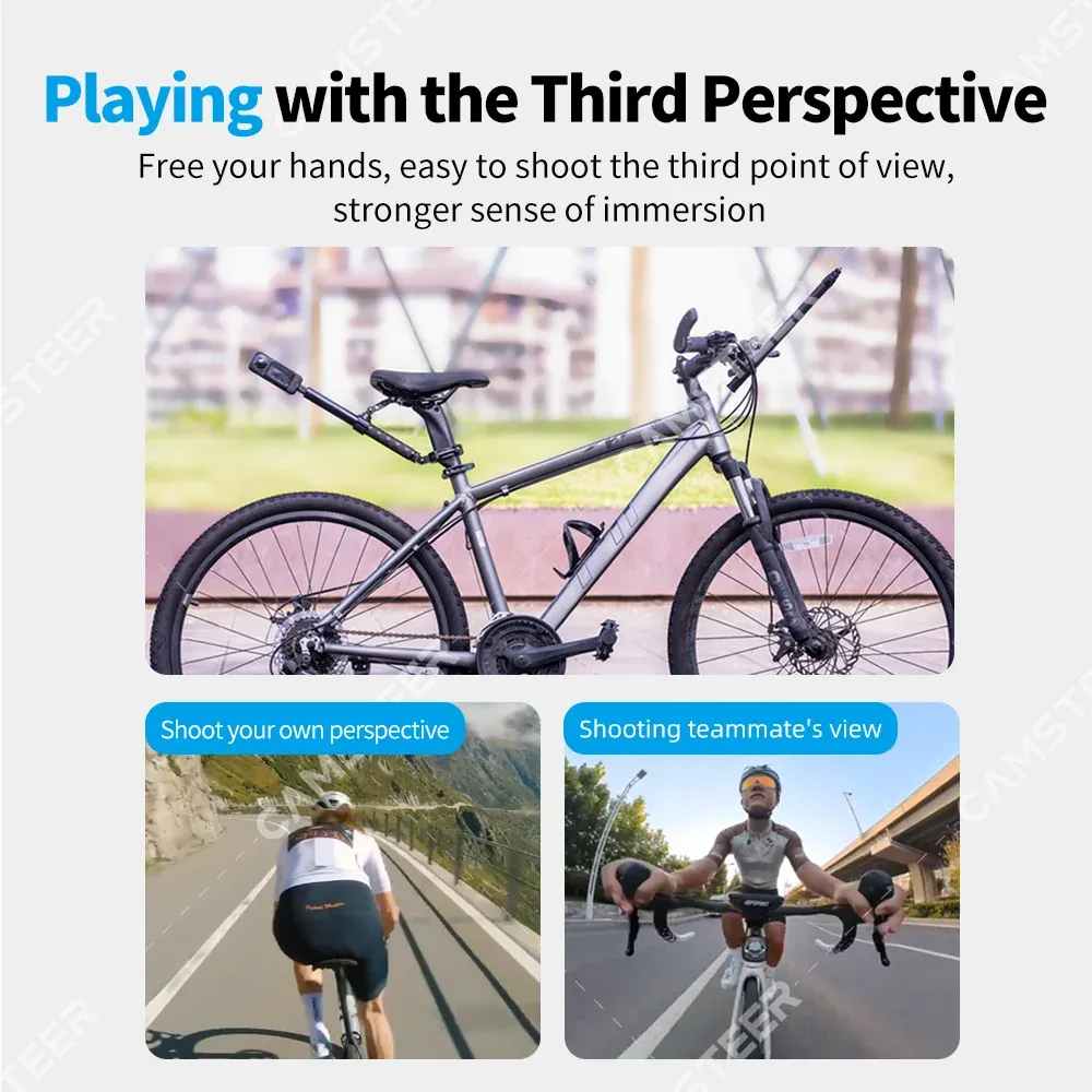 Support de montage pour siège arrière de vélo Camsteer, vue à la troisième personne, support de caméra compatible GoPro 13 12 pour Insta360 X6 X5 AcePro DJI Osmo360 Action 6 5Pro 3