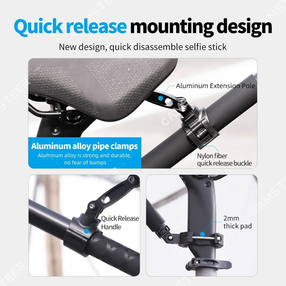 Support de montage pour siège arrière de vélo Camsteer, vue à la troisième personne, support de caméra compatible GoPro 13 12 pour Insta360 X6 X5 AcePro DJI Osmo360 Action 6 5Pro 5