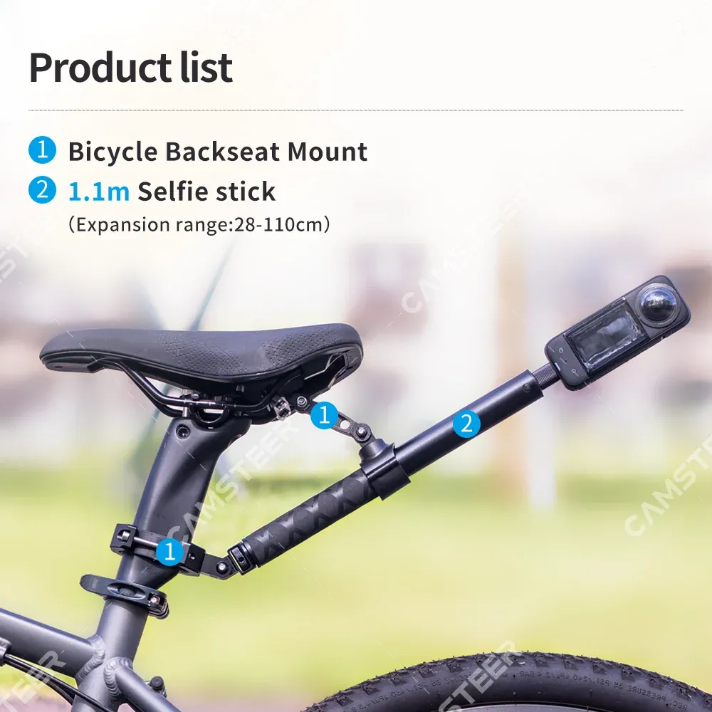 Support de montage pour siège arrière de vélo Camsteer, vue à la troisième personne, support de caméra compatible GoPro 13 12 pour Insta360 X6 X5 AcePro DJI Osmo360 Action 6 5Pro 9